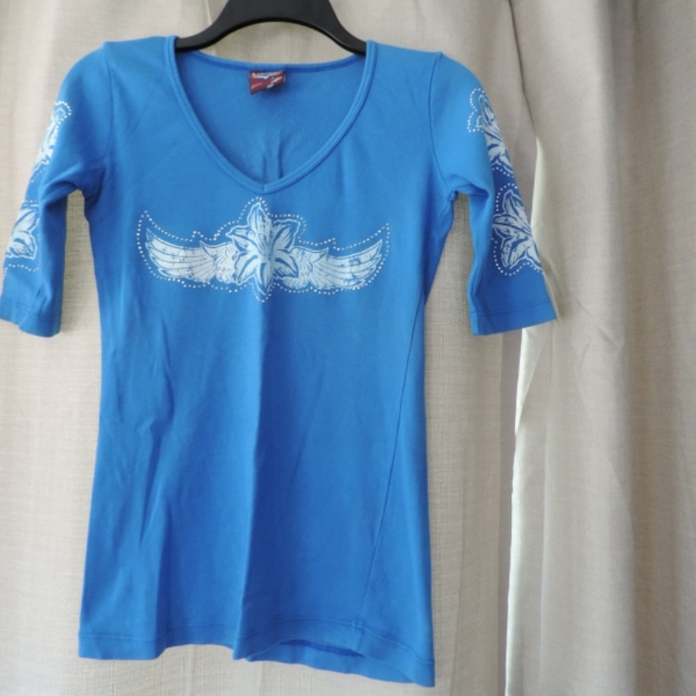 Final Price - Auangard USA Blouse Women's Top Blue Bejeweled Sm